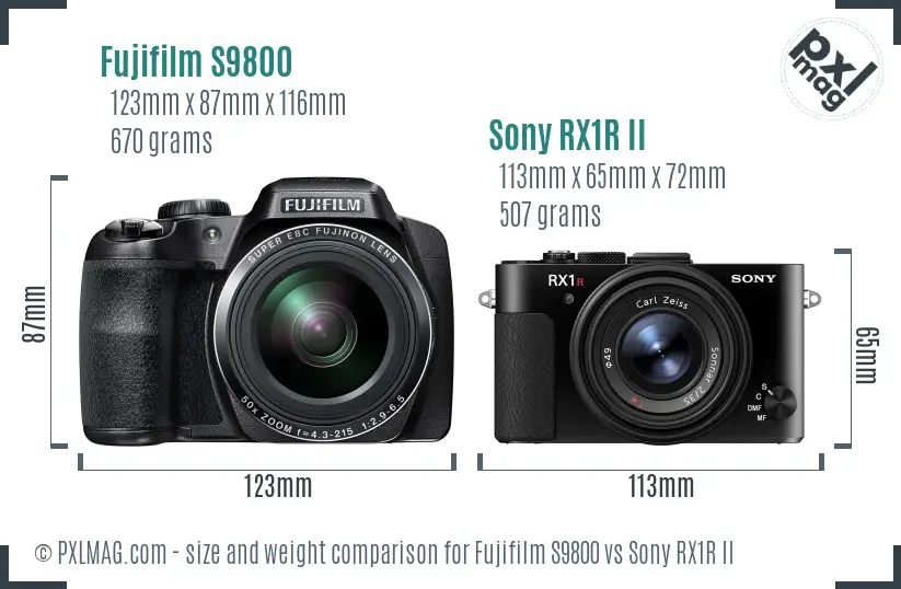 Fujifilm S9800 vs Sony RX1R II size comparison