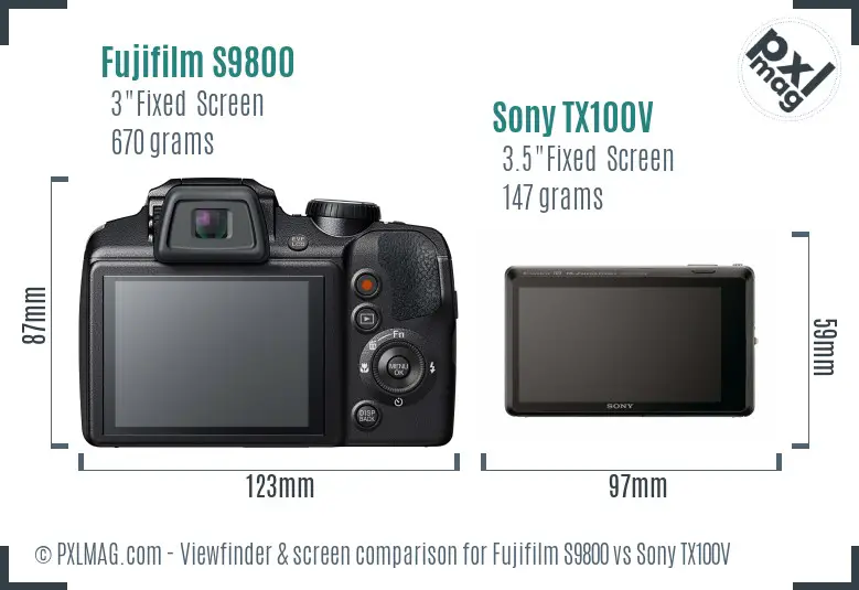 Fujifilm S9800 vs Sony TX100V Screen and Viewfinder comparison