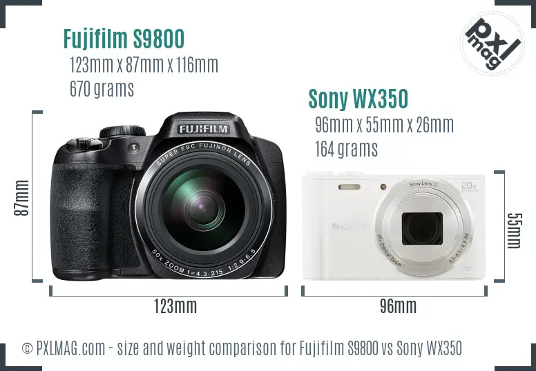 Fujifilm S9800 vs Sony WX350 size comparison