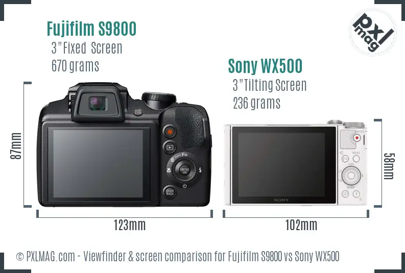 Fujifilm S9800 vs Sony WX500 Screen and Viewfinder comparison Fujifilm S9800 vs Sony WX500 Screen and Viewfinder comparison