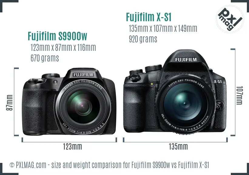 Fujifilm S9900w vs Fujifilm X-S1 size comparison