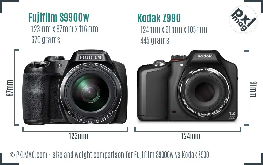 Fujifilm S9900w vs Kodak Z990 size comparison