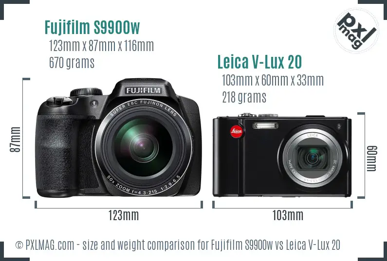 Fujifilm S9900w vs Leica V-Lux 20 size comparison Fujifilm S9900w vs Leica V-Lux 20 size comparison