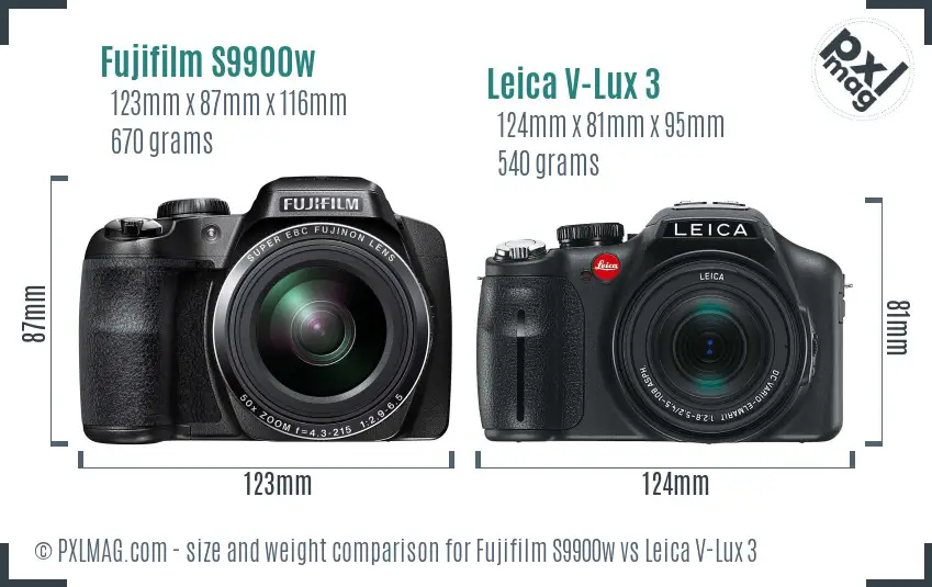 Fujifilm S9900w vs Leica V-Lux 3 size comparison