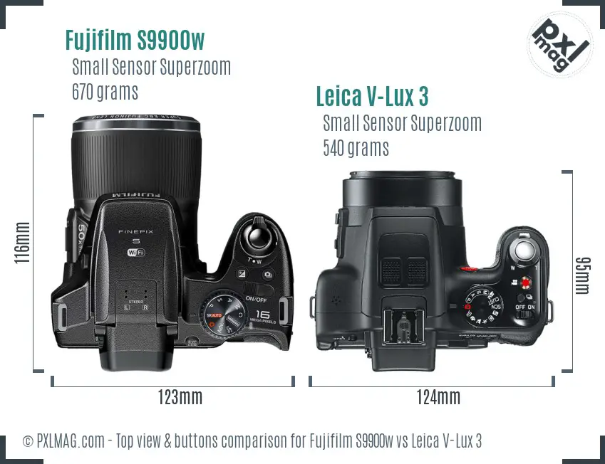 Fujifilm S9900w vs Leica V-Lux 3 top view buttons comparison