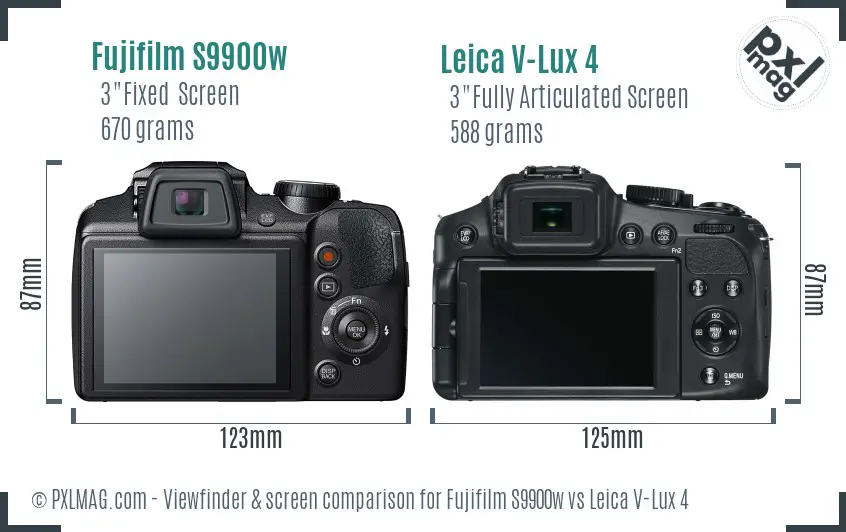 Fujifilm S9900w vs Leica V-Lux 4 Screen and Viewfinder comparison