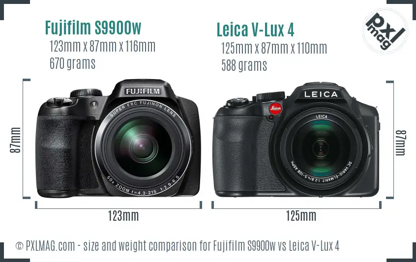 Fujifilm S9900w vs Leica V-Lux 4 size comparison