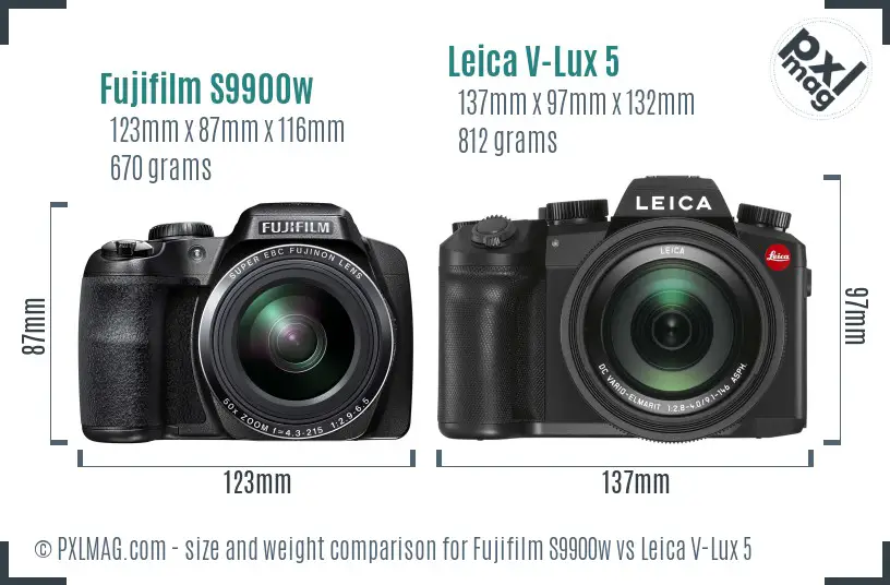 Fujifilm S9900w vs Leica V-Lux 5 size comparison
