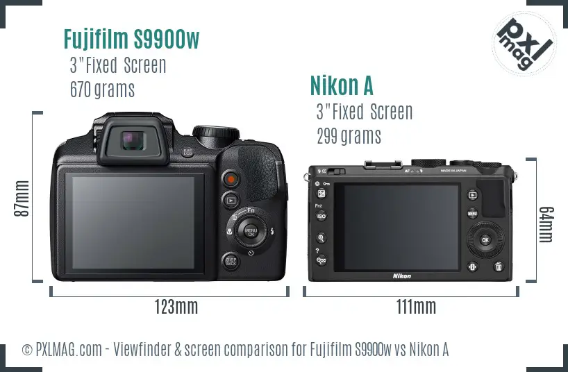 Fujifilm S9900w vs Nikon A Screen and Viewfinder comparison