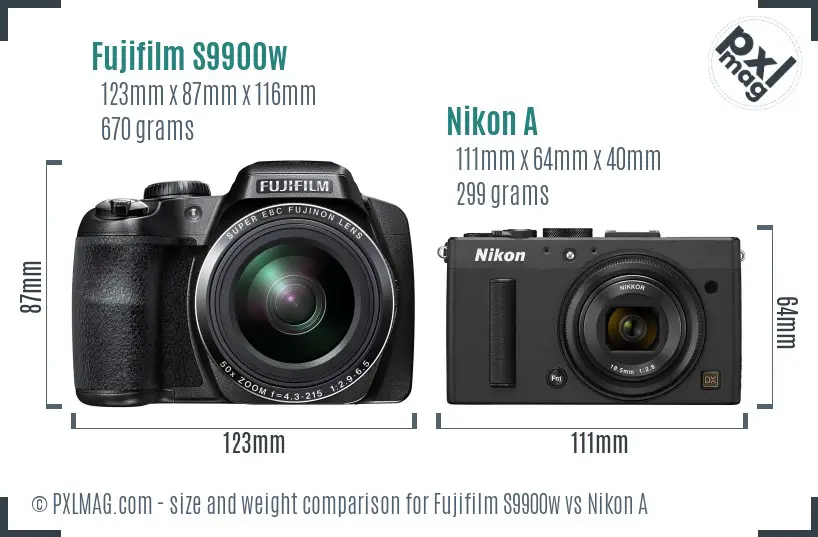 Fujifilm S9900w vs Nikon A size comparison