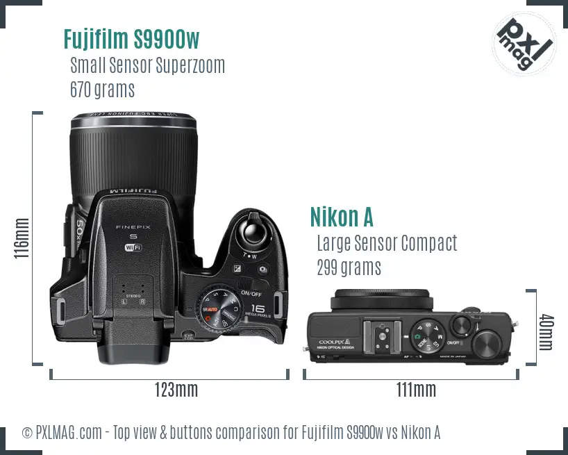 Fujifilm S9900w vs Nikon A top view buttons comparison