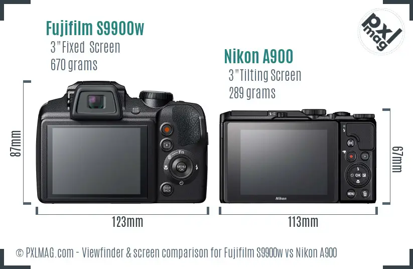 Fujifilm S9900w vs Nikon A900 Screen and Viewfinder comparison