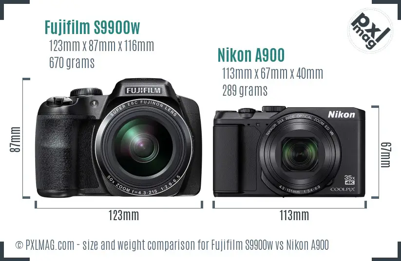 Fujifilm S9900w vs Nikon A900 size comparison