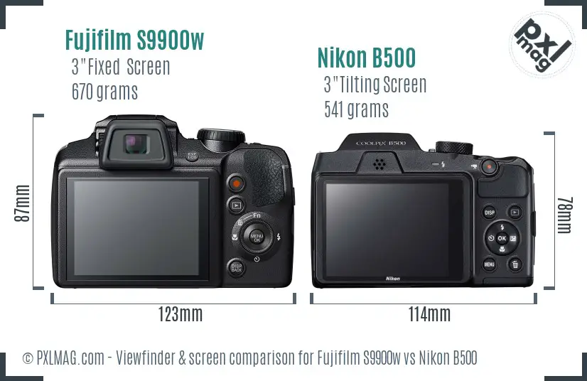Fujifilm S9900w vs Nikon B500 Screen and Viewfinder comparison