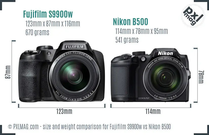 Fujifilm S9900w vs Nikon B500 size comparison