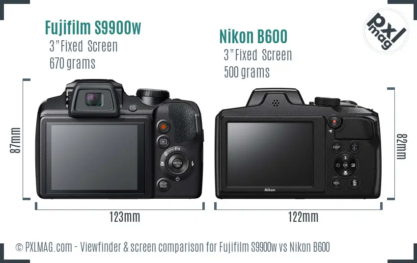 Fujifilm S9900w vs Nikon B600 Screen and Viewfinder comparison