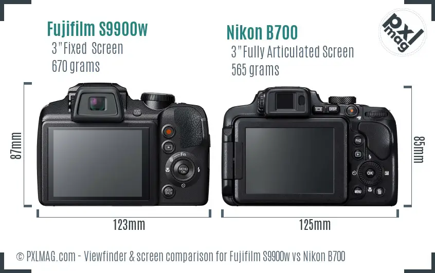 Fujifilm S9900w vs Nikon B700 Screen and Viewfinder comparison