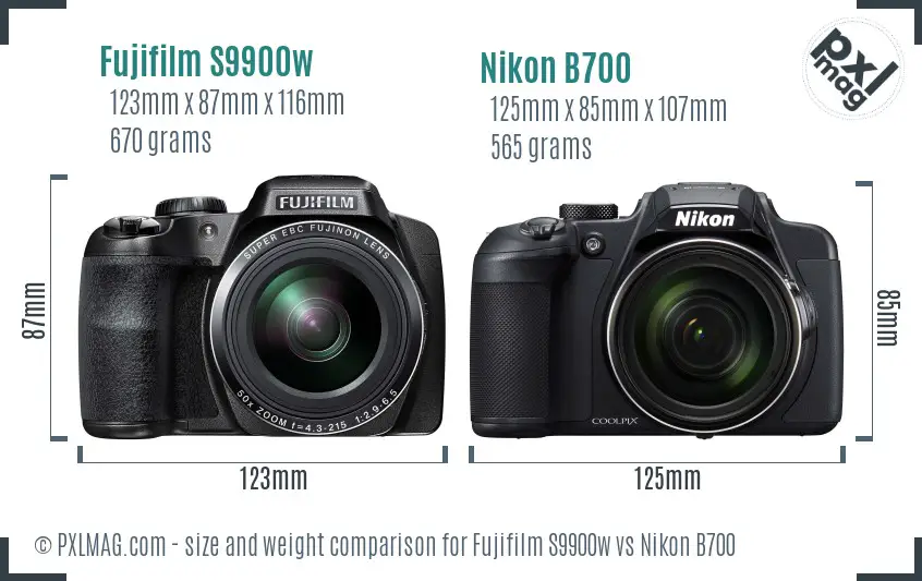 Fujifilm S9900w vs Nikon B700 size comparison