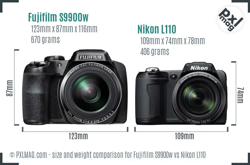 Fujifilm S9900w vs Nikon L110 size comparison