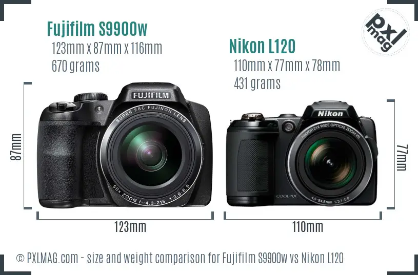 Fujifilm S9900w vs Nikon L120 size comparison Fujifilm S9900w vs Nikon L120 size comparison