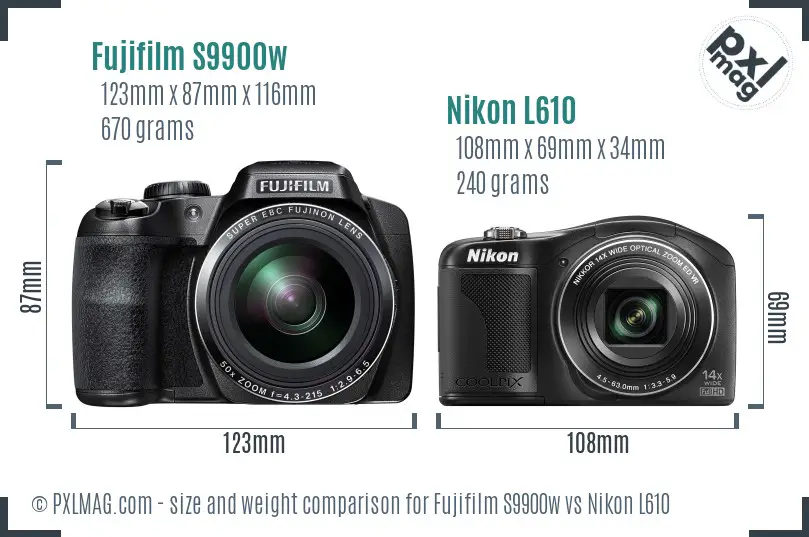 Fujifilm S9900w vs Nikon L610 size comparison Fujifilm S9900w vs Nikon L610 size comparison