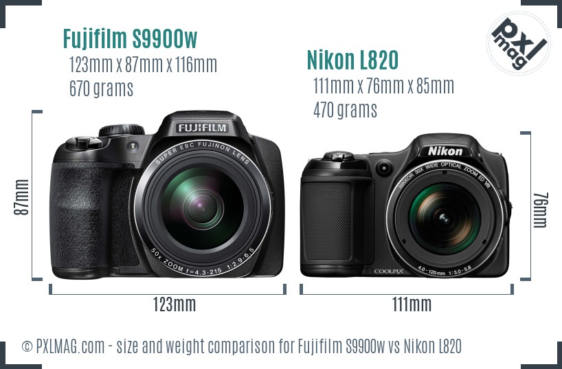 Fujifilm S9900w vs Nikon L820 size comparison Fujifilm S9900w vs Nikon L820 size comparison