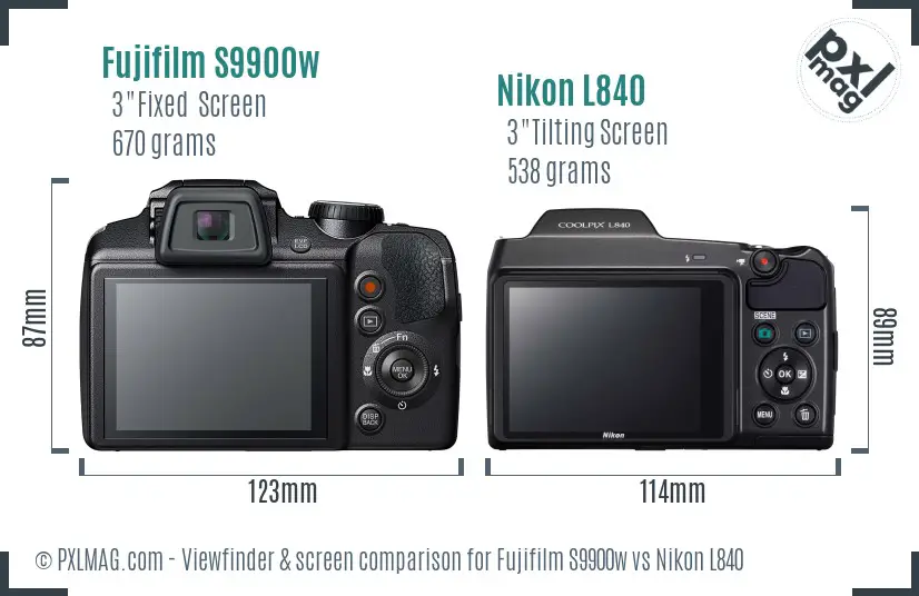 Fujifilm S9900w vs Nikon L840 Screen and Viewfinder comparison