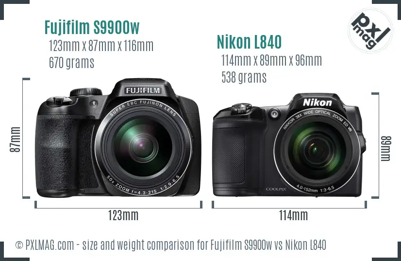 Fujifilm S9900w vs Nikon L840 size comparison