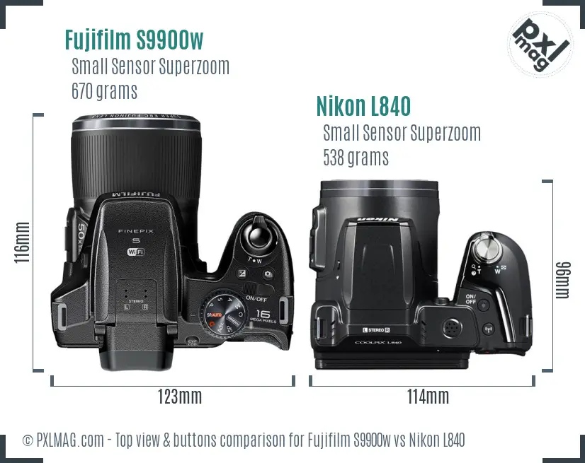 Fujifilm S9900w vs Nikon L840 top view buttons comparison