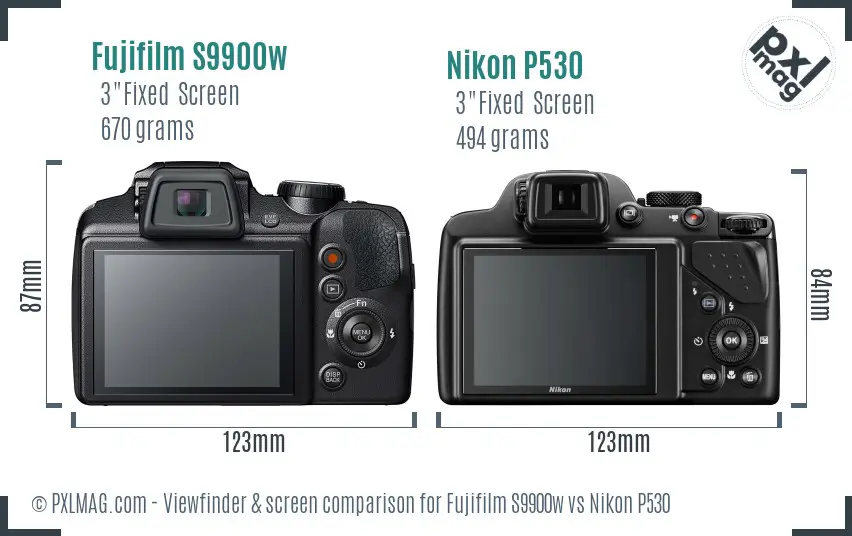 Fujifilm S9900w vs Nikon P530 Screen and Viewfinder comparison