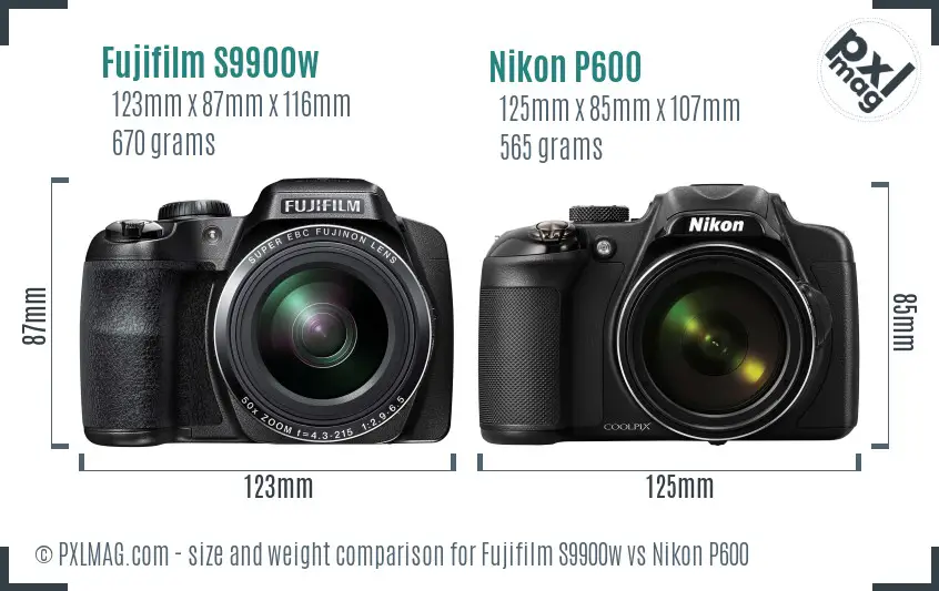Fujifilm S9900w vs Nikon P600 size comparison Fujifilm S9900w vs Nikon P600 size comparison