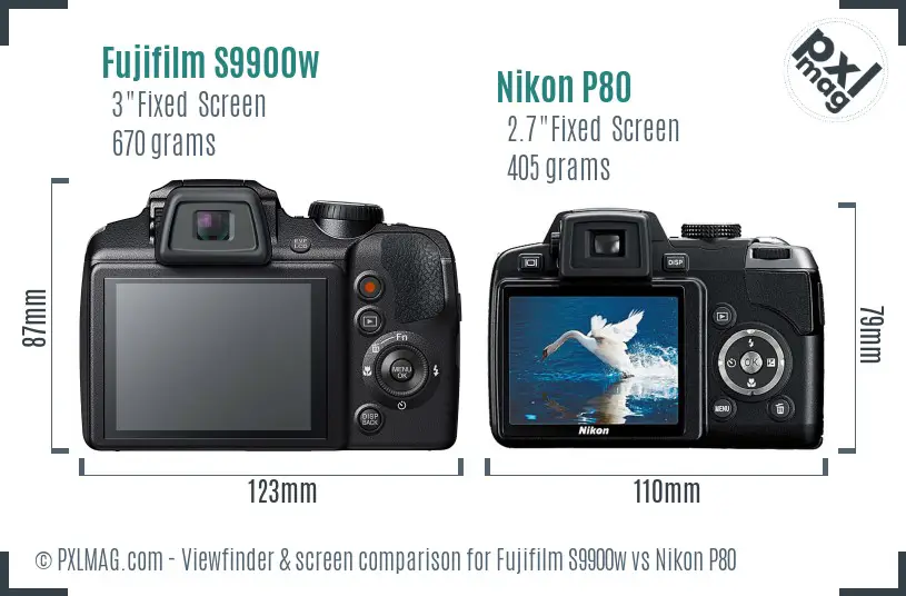 Fujifilm S9900w vs Nikon P80 Screen and Viewfinder comparison