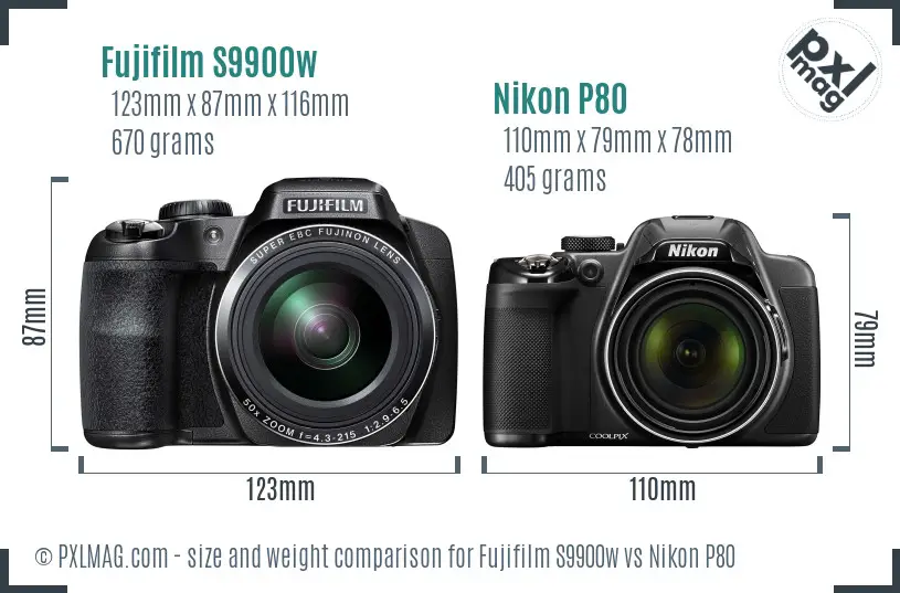 Fujifilm S9900w vs Nikon P80 size comparison