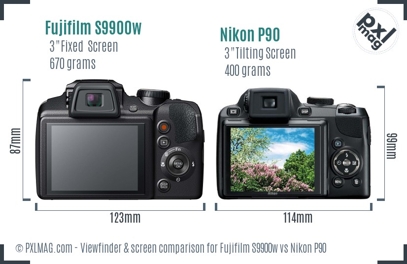 Fujifilm S9900w vs Nikon P90 Screen and Viewfinder comparison