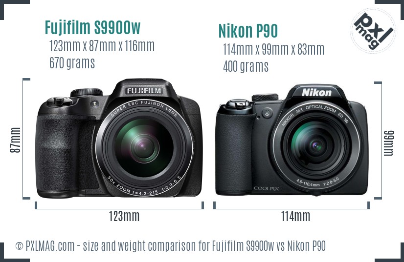 Fujifilm S9900w vs Nikon P90 size comparison