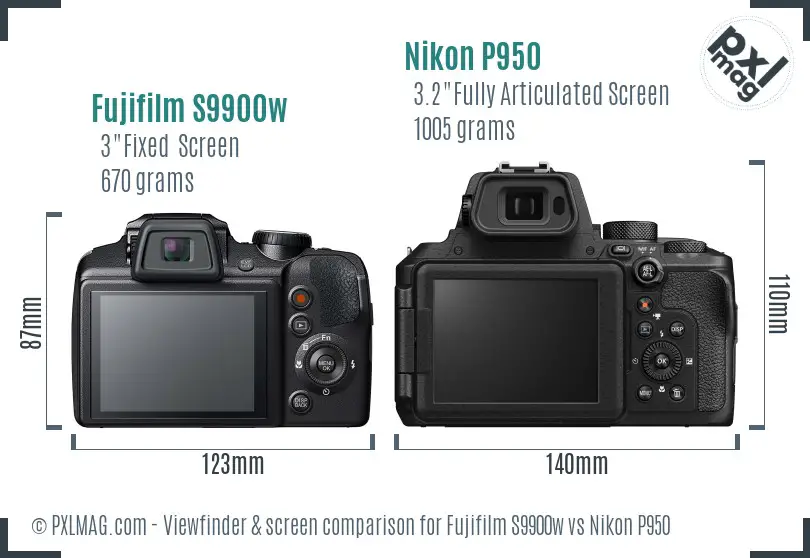 Fujifilm S9900w vs Nikon P950 Screen and Viewfinder comparison