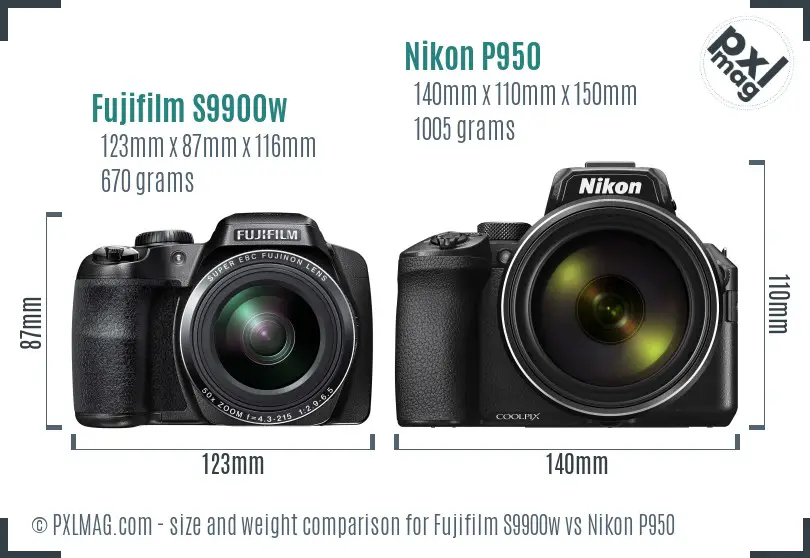 Fujifilm S9900w vs Nikon P950 size comparison