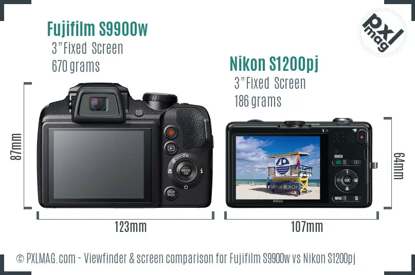 Fujifilm S9900w vs Nikon S1200pj Screen and Viewfinder comparison
