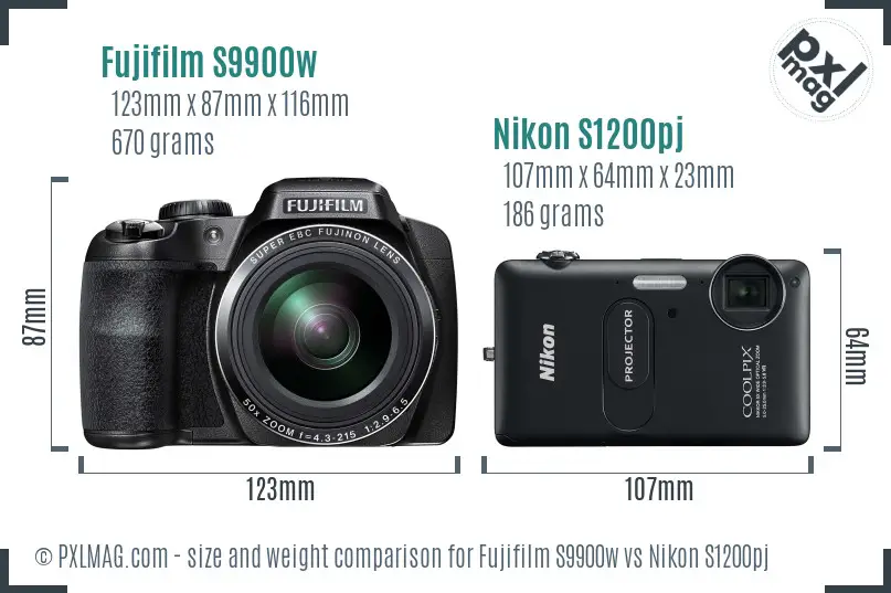 Fujifilm S9900w vs Nikon S1200pj size comparison