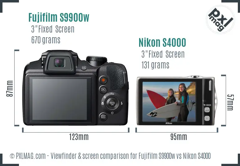 Fujifilm S9900w vs Nikon S4000 Screen and Viewfinder comparison