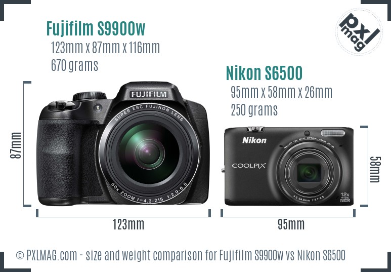 Fujifilm S9900w vs Nikon S6500 size comparison