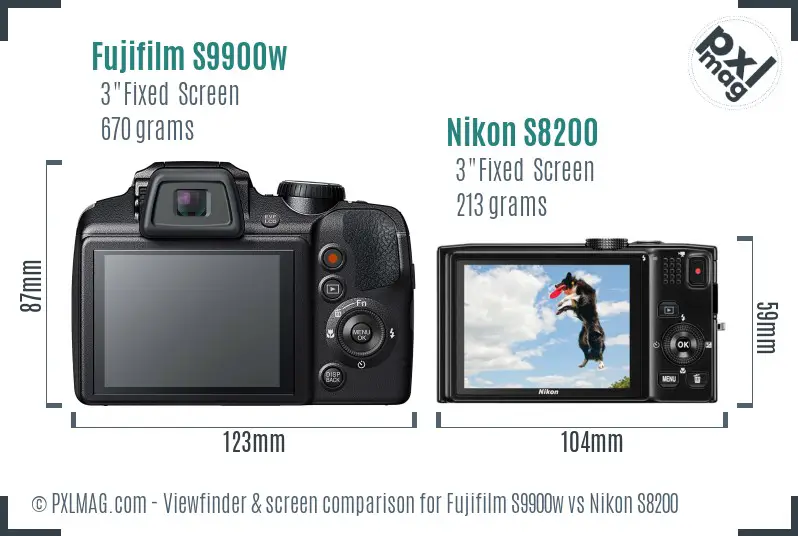 Fujifilm S9900w vs Nikon S8200 Screen and Viewfinder comparison