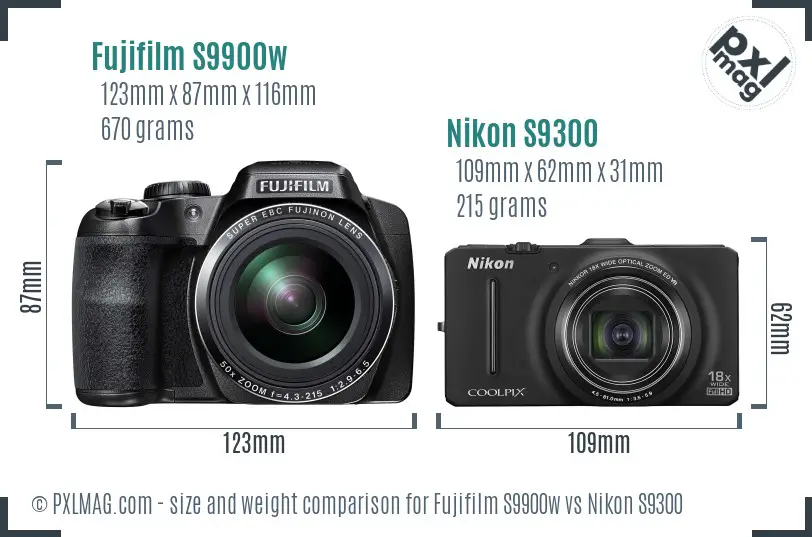 Fujifilm S9900w vs Nikon S9300 size comparison Fujifilm S9900w vs Nikon S9300 size comparison