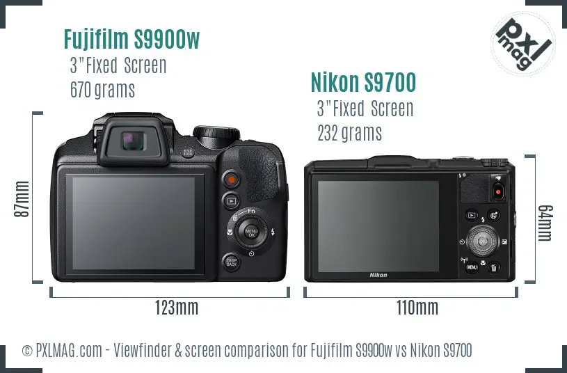 Fujifilm S9900w vs Nikon S9700 Screen and Viewfinder comparison