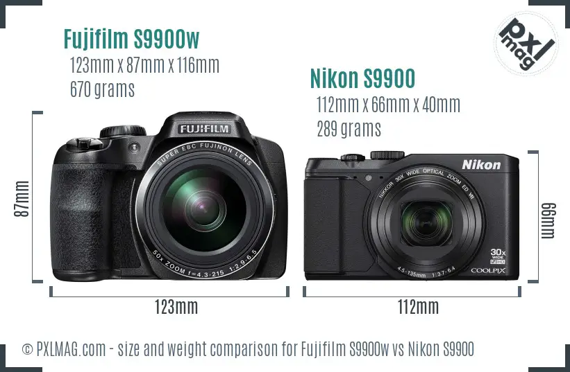 Fujifilm S9900w vs Nikon S9900 size comparison