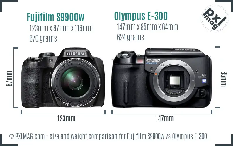 Fujifilm S9900w vs Olympus E-300 size comparison
