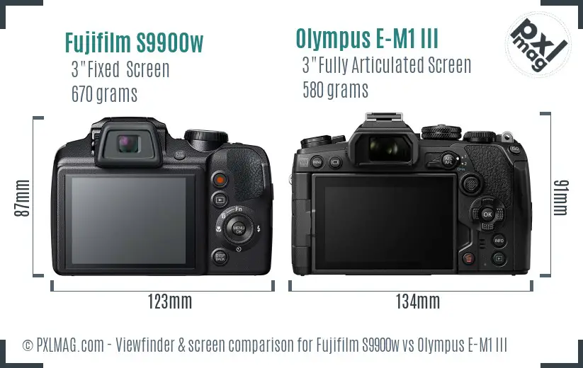 Fujifilm S9900w vs Olympus E-M1 III Screen and Viewfinder comparison