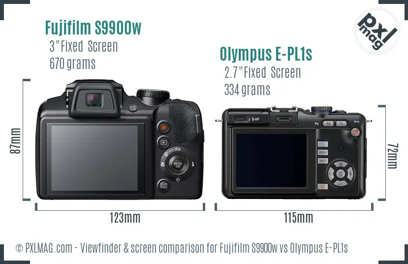 Fujifilm S9900w vs Olympus E-PL1s Screen and Viewfinder comparison