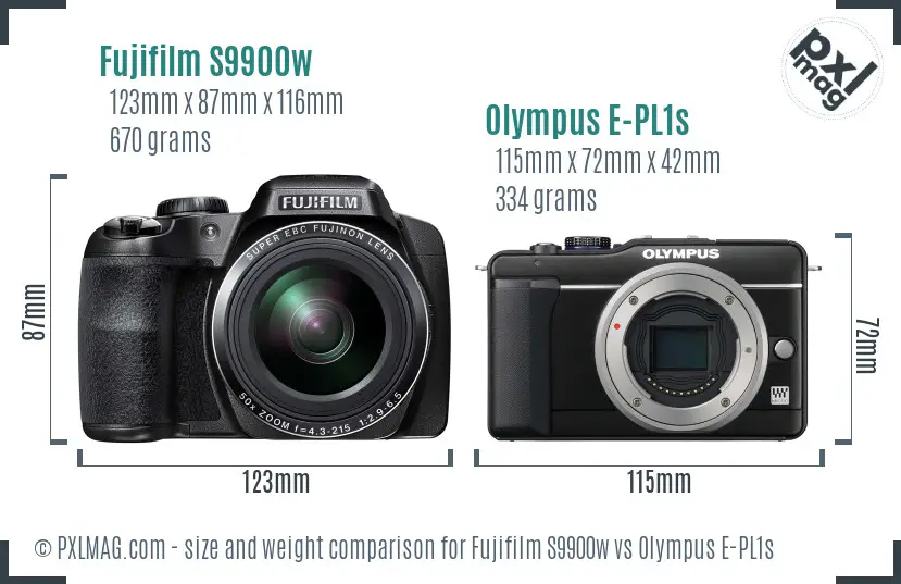 Fujifilm S9900w vs Olympus E-PL1s size comparison