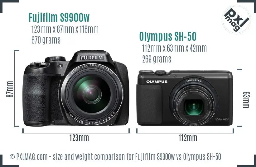 Fujifilm S9900w vs Olympus SH-50 size comparison Fujifilm S9900w vs Olympus SH-50 size comparison